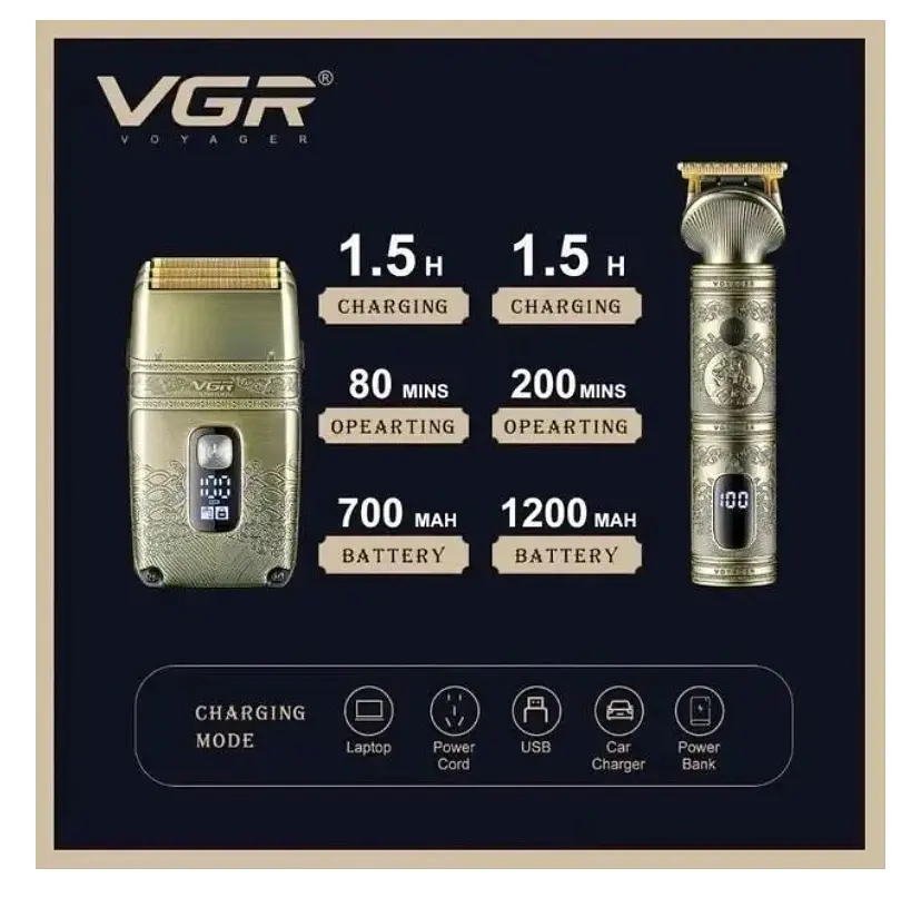 Акумуляторний триммер + шейвер для гоління VGR V-649 Gold - фото 3