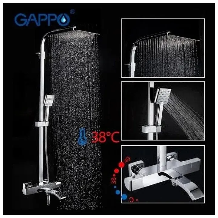Душевая система с термостатом Gappo G2407-40, излив - переключатель на лейку, хром, Хром - фото 2