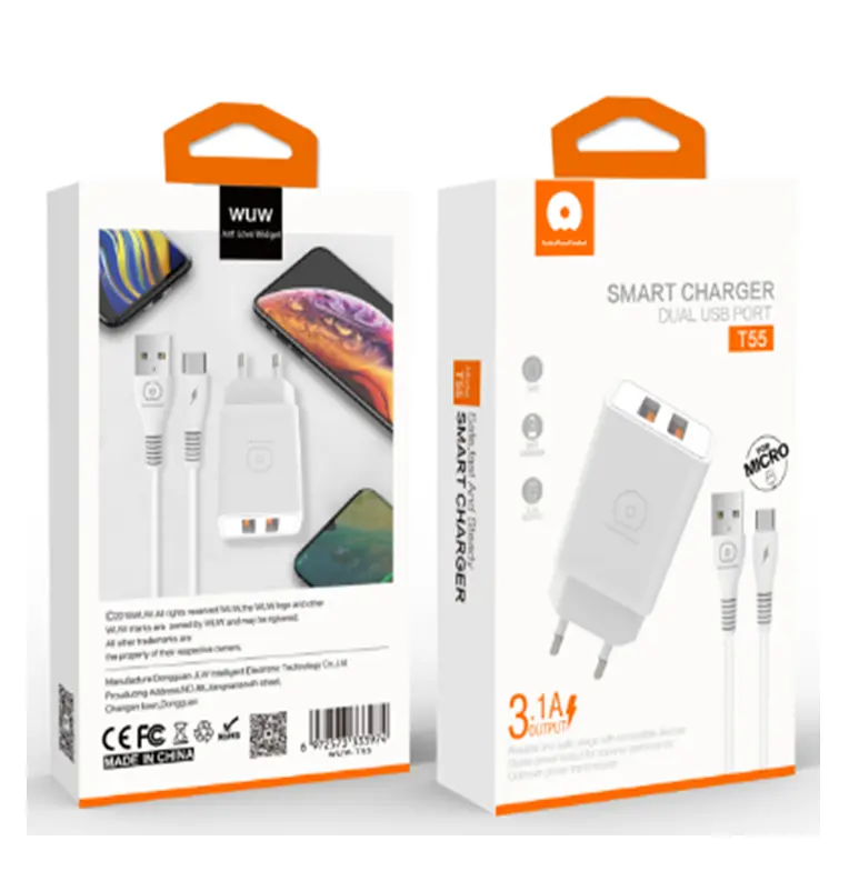 Мережевий зарядний пристрій з кабелем WUW-T55 2USB/3.1A set IP - фото 2