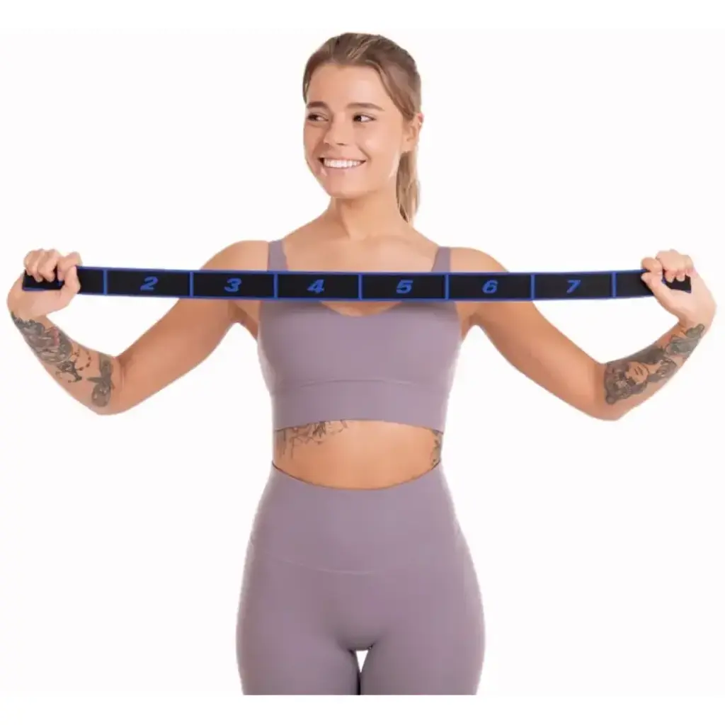 Гумка для фітнесу Queenfit з петлями 86.5 x 4 см чорно-блакитна - фото 8