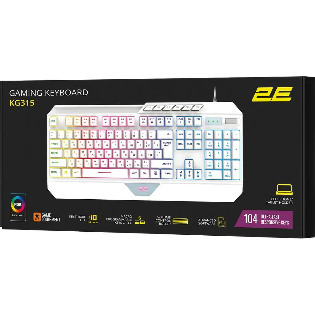 Клавіатура 2E Gaming KG315 RGB USB Ukr White (2E-KG315UWT) - фото 6