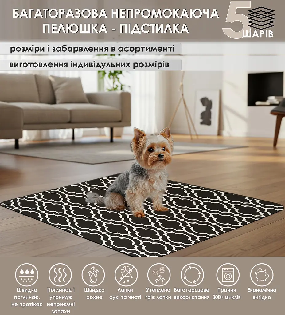 Многоразовая пеленка Giselle  60х75 см для собак впитывающая, непромокаемая, антизапах 5004013 - фото 2