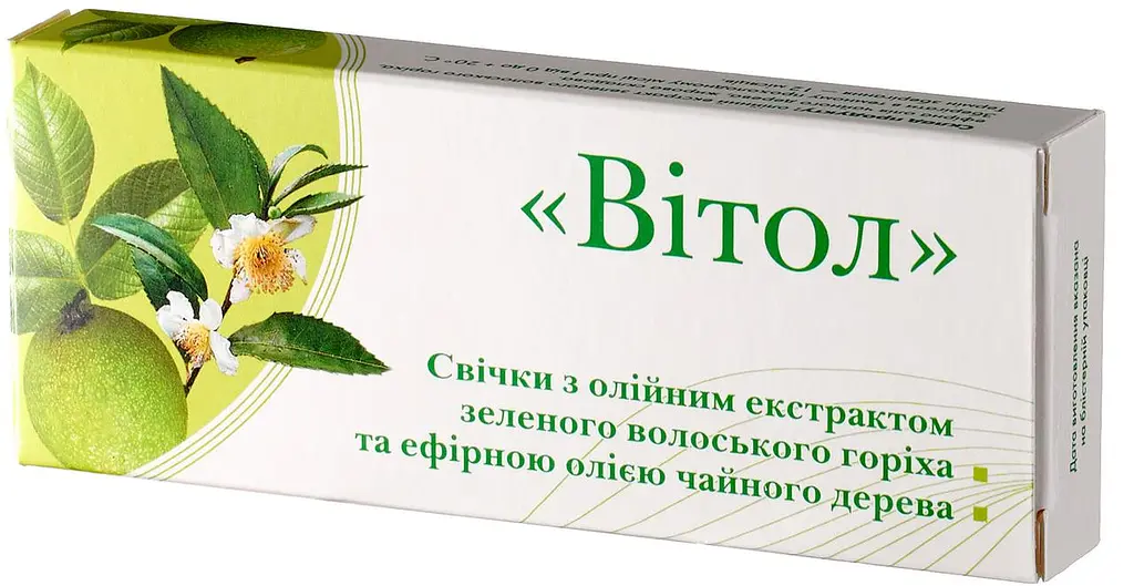 Свічки "Вітол" з екстрактом зеленого волоського горіха та ефірною олією чайного дерева 10 шт противірусна, бактерицидна, Грін-Віза - фото 2