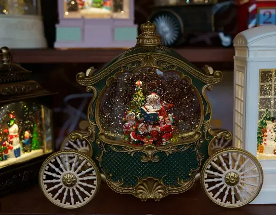 Нічник новорічний Xmas WDL-23031В Карета Вінтажний нічник з ефектом снігового вихору від батарейок - фото 2