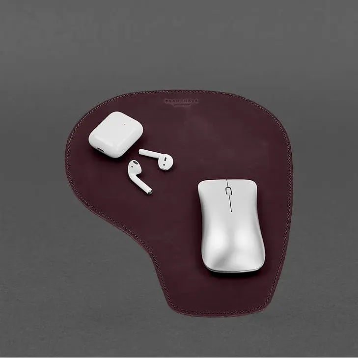 Коврик для мышки "Грушка" из натуральной бордовой кожи Crazy Horse - фото 7
