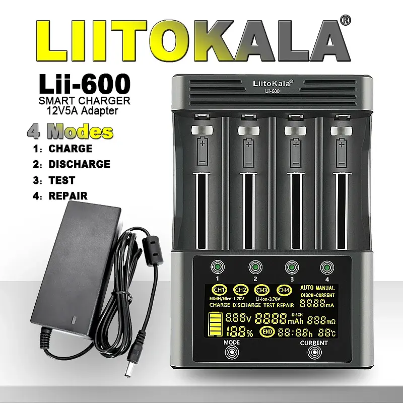 Зарядний пристрій LiitoKala Lii-600 для акумуляторів АА, ААА, 18650, 21700, 26650 Li-ion, Ni-MH, Ni-Cd (19415) - фото 2
