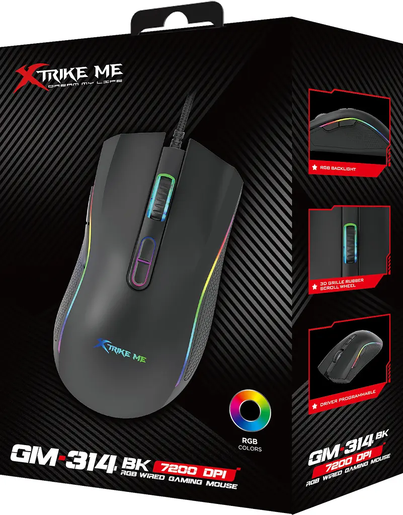 Мишка XTRIKE ME GM-314 ігрова 7200dpi 7 кнопок RGB чорна - фото 7