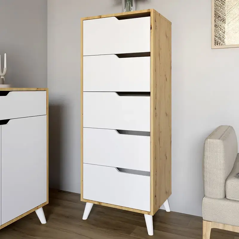 Комплект меблів для вітальні М-ЗОН Борн Дуб Артизан/Німфея Альба (білий) 5 предметів з білими ніжками (MZN-031066) - фото 5