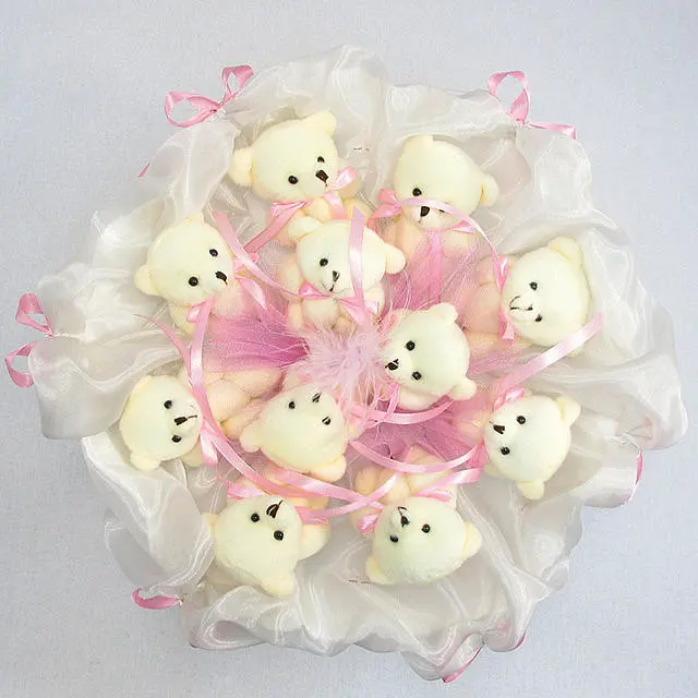 Букет из мягких игрушек 11 мишек 5286IT бело-розовый. - фото 2