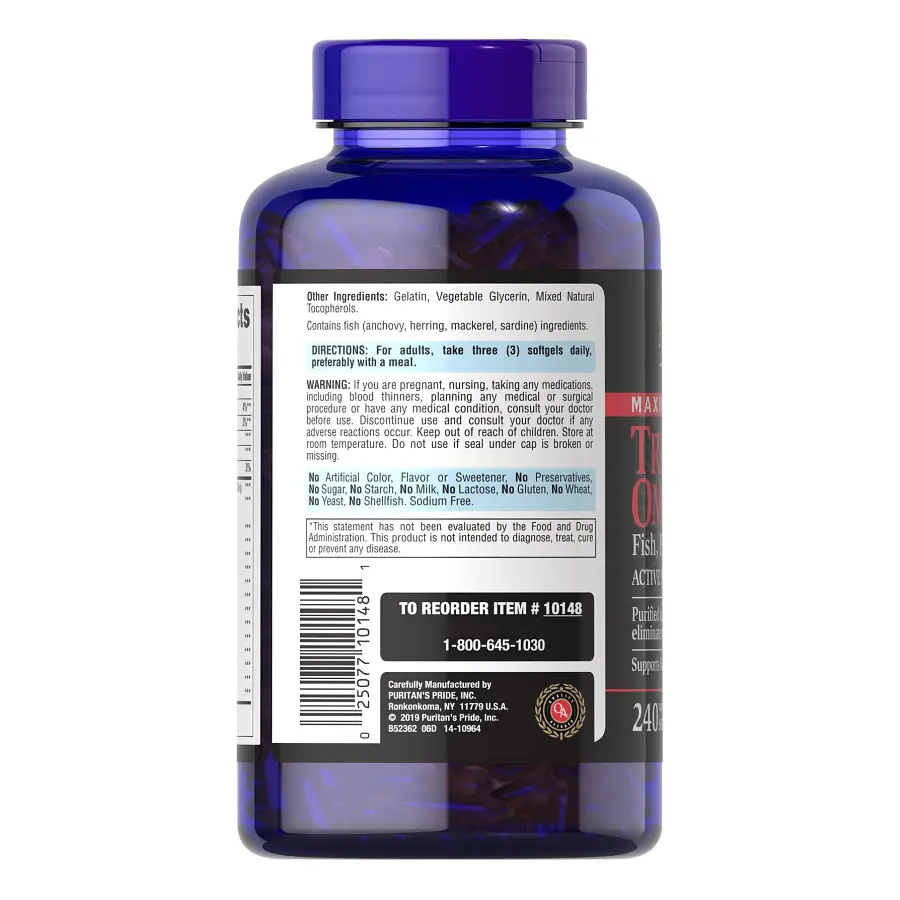Жирні кислоти Puritan's Pride Triple Omega 3-6-9 Fish Flax & Borage Oils Maximum Strength 240 капсул - фото 3