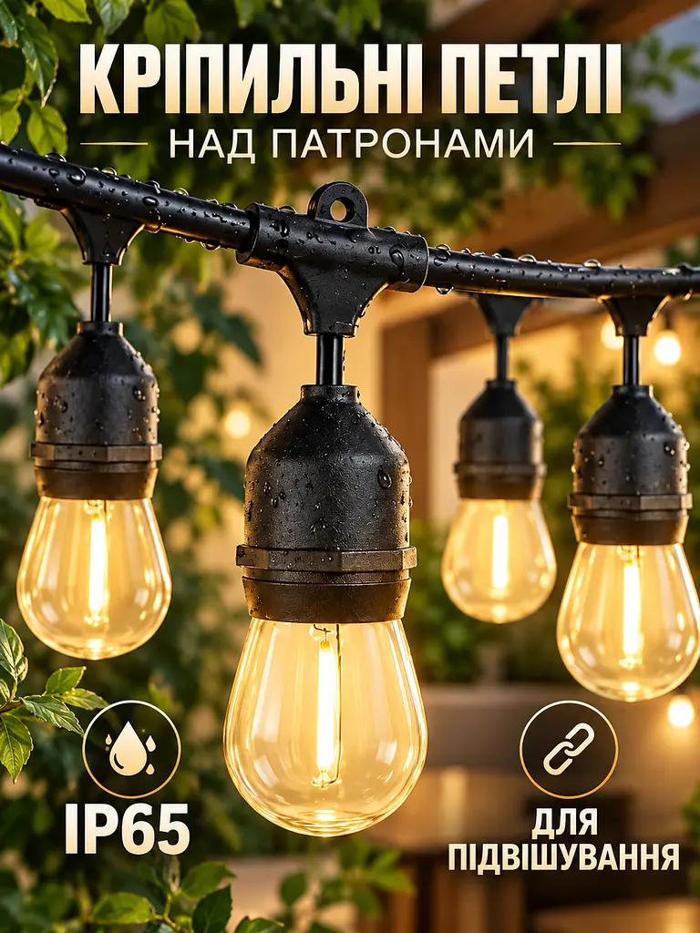 Вулична сонячна гірлянда 5 м 10 ламп Едісона E27 IP65 2200K, тепле світло (49676444) - фото 6