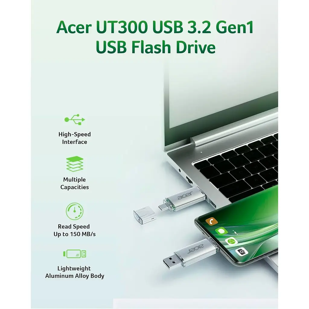 Флеш-накопичувач Acer USB 32G usb3.2+TypeC UT300 (BL.9BWWA.588) - фото 2