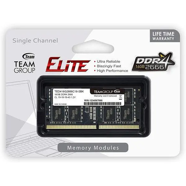 Пам'ять для ноутбуків TEAM 16 GB SO-DIMM DDR4 2666 MHz Elite (TED416G2666C19-S01) - фото 2