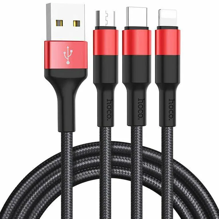 Кабель Hoco X26 Xpress 3-in-1 (Lightning + Micro USB + Type-C) 1 м чорно-червоний