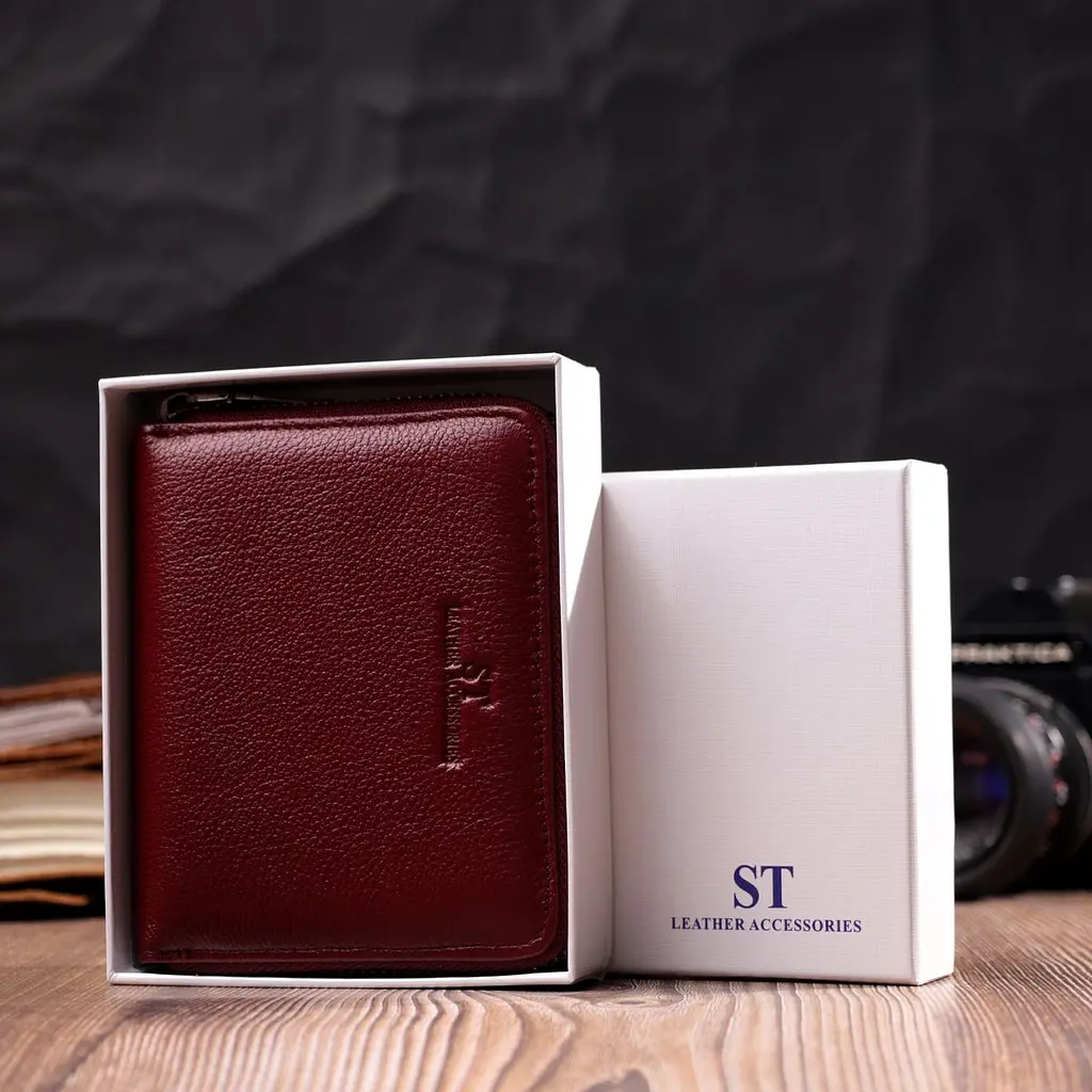 Практичний гаманець для жінок із натуральної шкіри ST Leather 22450 бордовий - фото 9