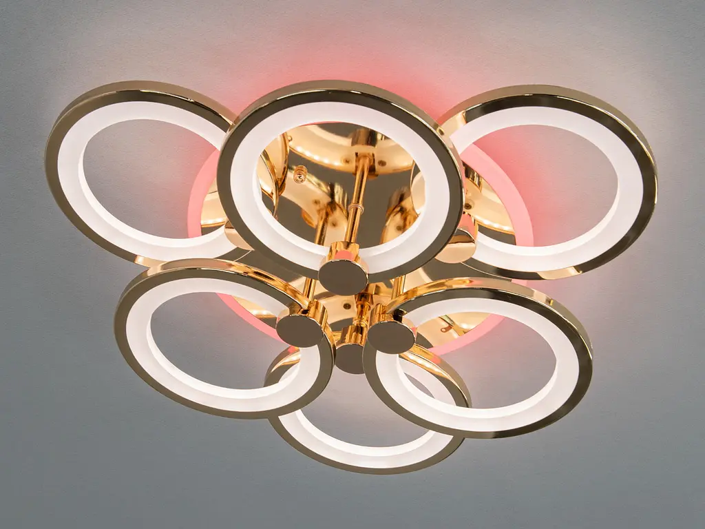 Люстра стельова LED Diasha 8022/3+3G, 90W, 3200K-6500K, золото, сучасний стиль для дому - фото 2