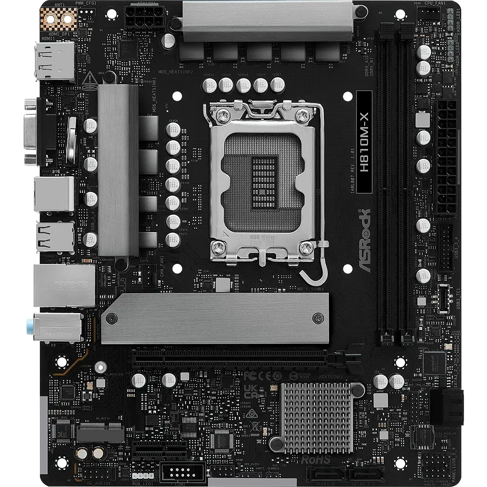 AsRock H810M-X (1851/H810, 2*DDR5, PCIex16, HDMI/DP/VGA, 4xSATA, M.2, 2.5Glan, 7.1ch, mATX) - фото 2