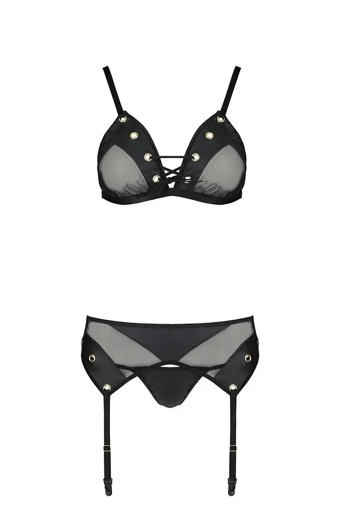 Комплект белья Passion NESSY Set XXL/XXXL black бюстгальтер пояс для чулок стринги - фото 3