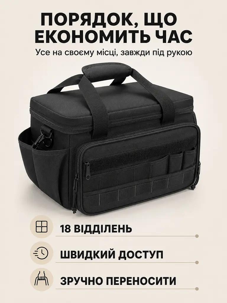 Сумка-органайзер для інструментів із тканини Oxford 600D з 18 кишенями 36,7×21,5×20,5 см, чорна (49676313) - фото 2