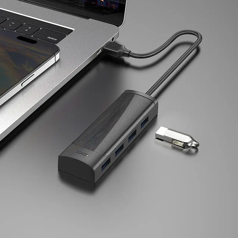 Хаб - концентратор адаптер Hoco HB41 Easy Safety 4-in-1 Hub Usb-A to 4 Usb 3.0 20 см - фото 6
