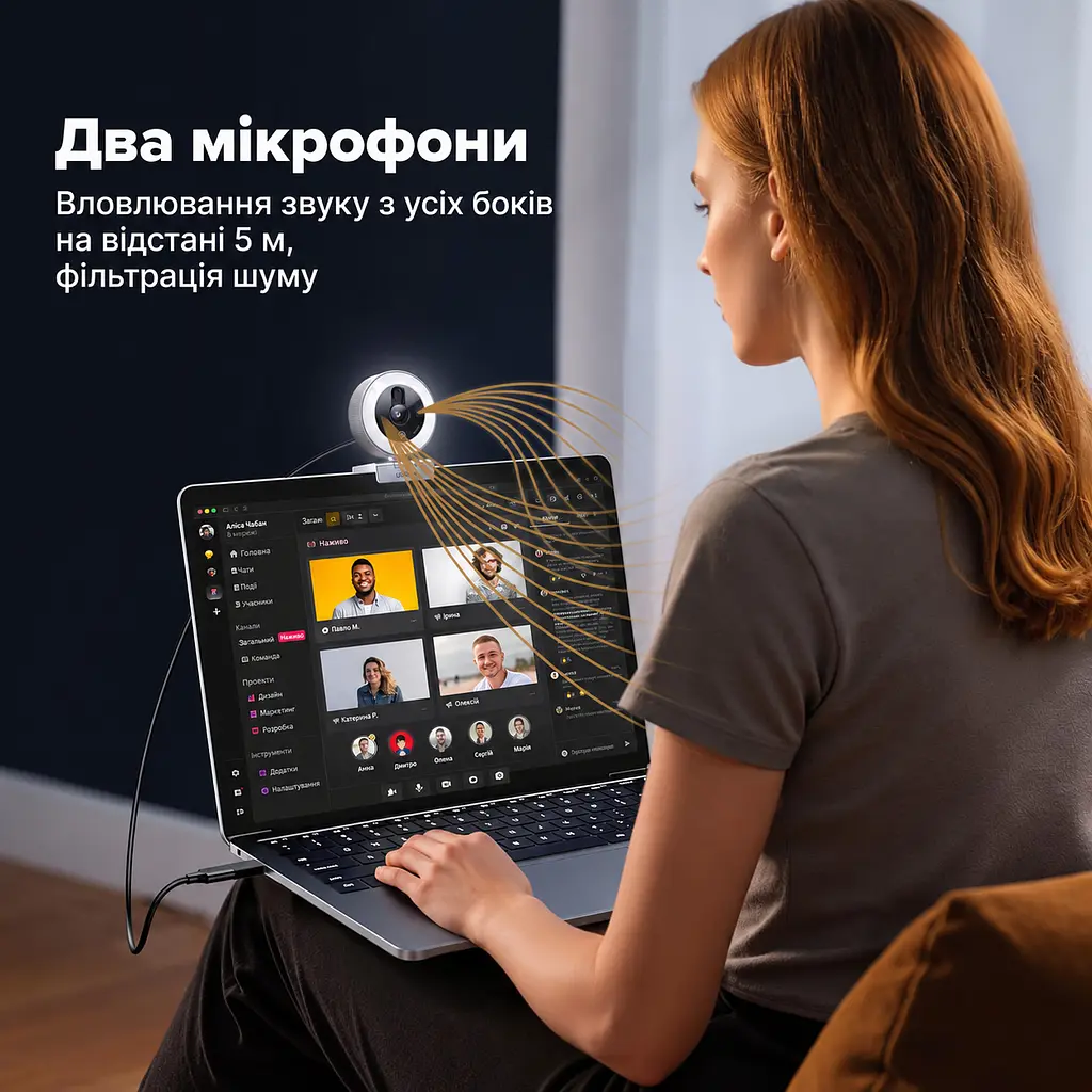 Вебкамера з підсвічуванням UGREEN CM910 2K 30 кадр/с з роз’ємом USB-C із сенсорним перемиканням (65857) - фото 9