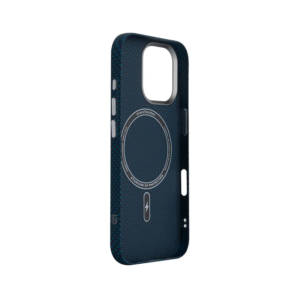 Карбоновый чехол для Apple iPhone 17, LikeCarbon2 MagCase, синий, тонкий защитный чехол-панель из поликарбоната с магнитами N52, MagSafe, противоударный, совместим с беспроводной зарядкой, приподнятые края для защиты камеры, ArmorStandart (ARM88613) - фото 4