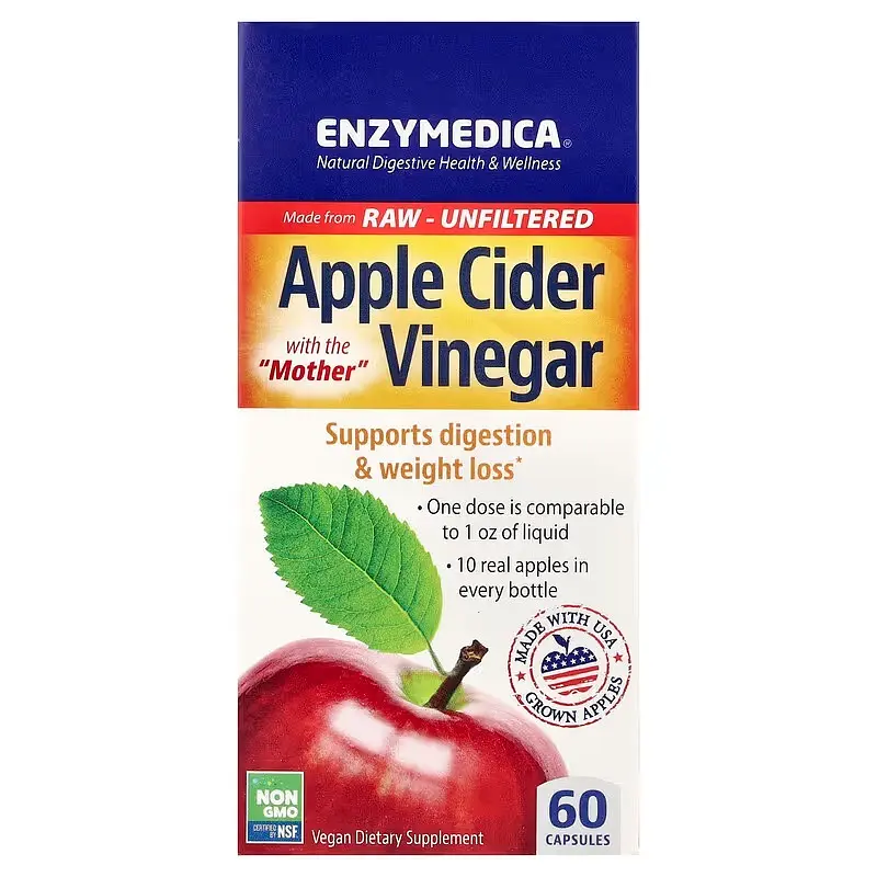 Яблучний оцет із матричною кислотою, Apple Cider Vinegar, 60 капсул (355 мг на капсулу) Enzymedica vit0001473