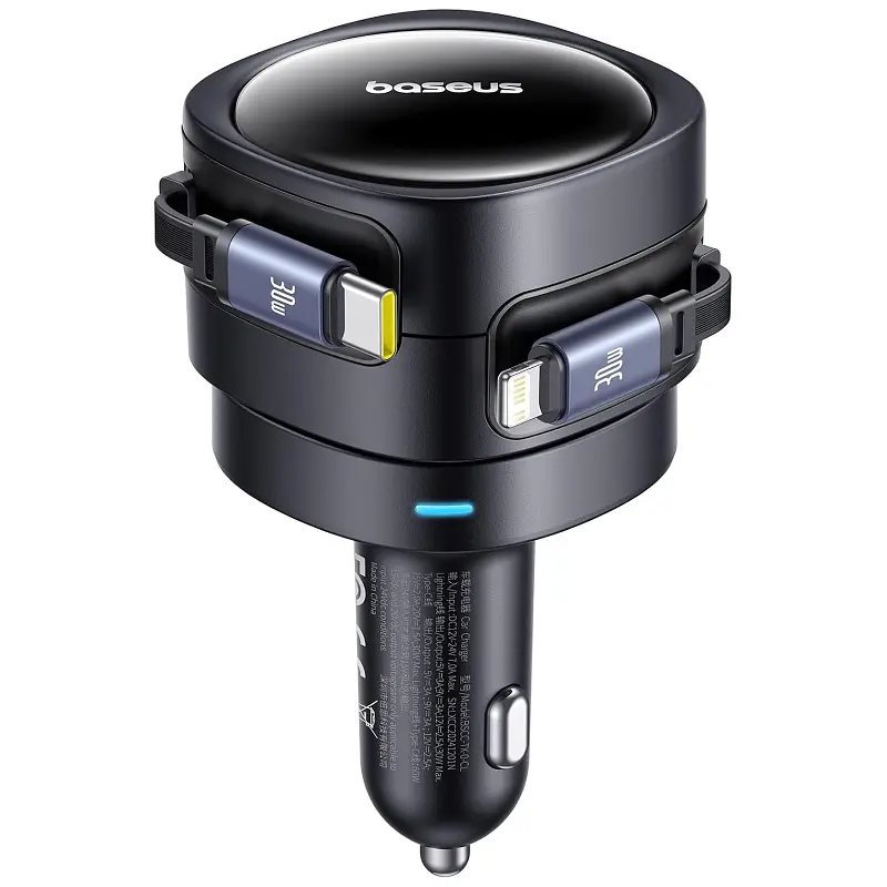 АЗП Baseus Enjoyment Max PD60W with retractable cables (1USB-C/1L) (C00035507121) Cosmic Black - фото 2