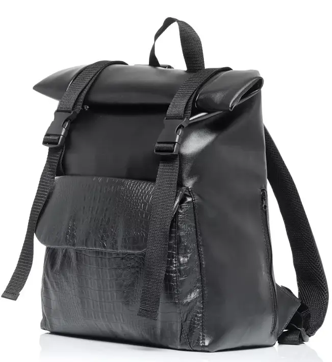 Рюкзак ролл Sambag унісекс RollTop Milton принт крокодила з клапаном чорний 41 х 30 х 16 см (24251070) - фото 2