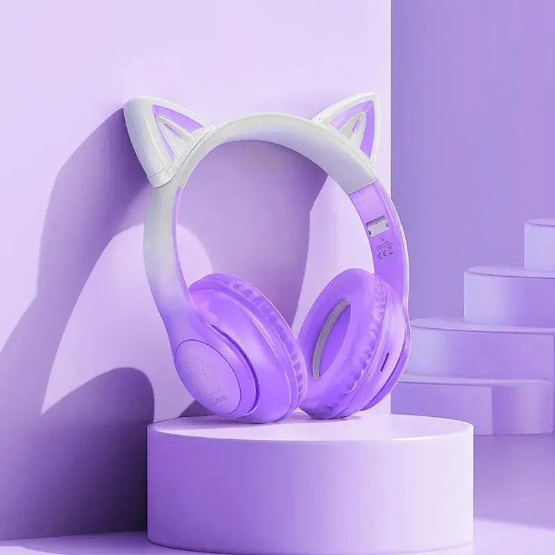 Наушники беспроводные с ушками Hoco Cat ears BT headphones W42 бело розовые - фото 7