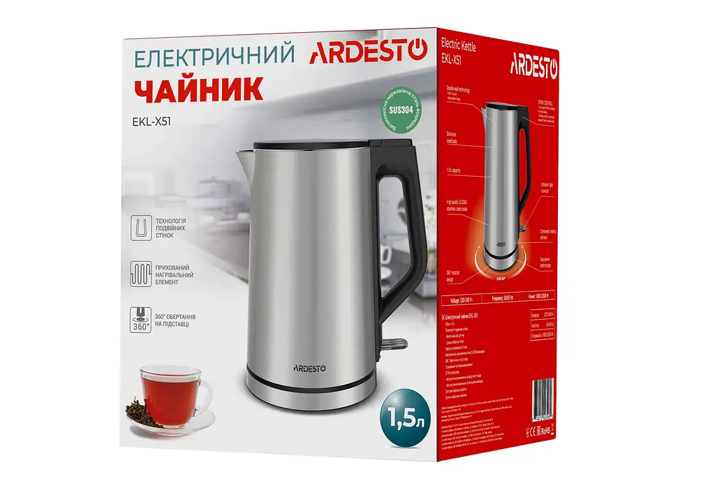 Електрочайник Ardesto Steel Collection Strix 1.5 л сріблястий (EKL-X51) - фото 3