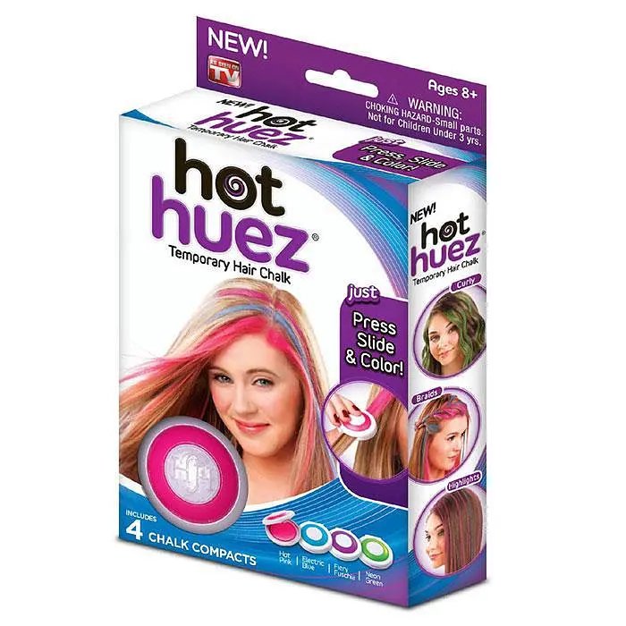 Мелки для волос Hot Huez, набір з 4 кольорів, кольорова пудра для тимчасового фарбування волосся - фото 3