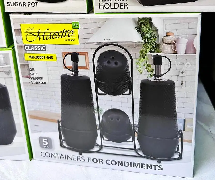 Керамічний набір для спецій та пляшечки для олії Maestro MR-20002-04S настільний набір баночок Чорний - фото 4