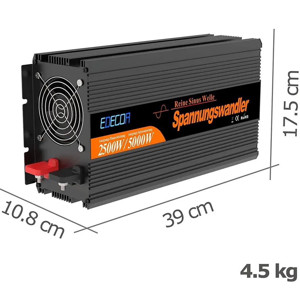 Інвертор перетворювач напруги Edecoa Spannungswandler 12-230v 2500/5000w чистий синус (пульт дистанційного керування) - фото 5