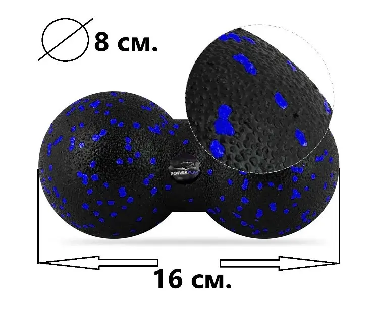 Набір для масажу та йоги PowerPlay PP_4091 EPP (2 м'ячики + валик масажер 15*5,3 см.) Blue + гумка 7,5 кг (PP_4091_Blue) - фото 6