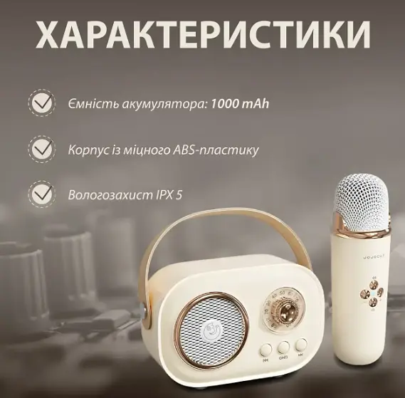 Акустична система «RETRO» з мікрофоном ∙ Бездротова портативна Bluetooth колонка на акумуляторі ∙ Міні-караоке - фото 2