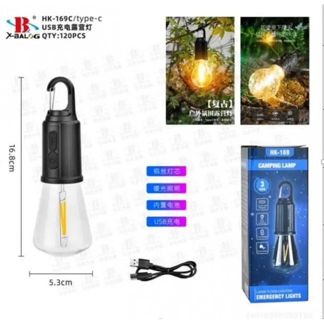 Лампочка кемпінгова акумуляторна BL HK 169C з карабіном USB теплий білий
- фото 6