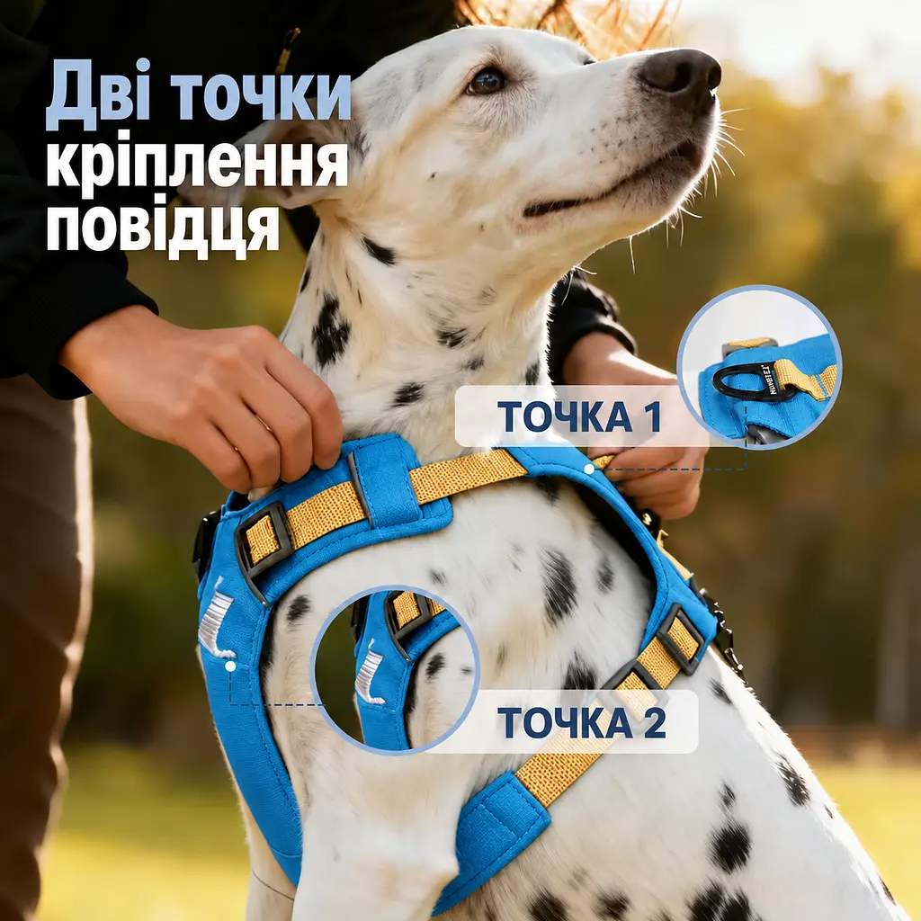 Шлея для собак Nunbell No-Pull з повідцем, регульована та світловідбивна XL, Синій - фото 6