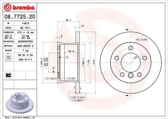 Диск гальмівний задній невентильований VW LT 28-46 II, LT 28-35 II 89-25р Brembo (08.7725.20) - фото 2