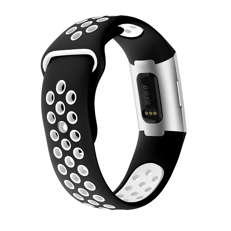 Силіконовий ремінець Primo з перфорацією для фітнес браслета Fitbit Charge 3/4 Black White/розмір L - фото 3