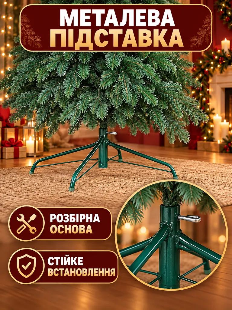 Лита штучна ялинка ЕЗ21 Говерла 210 см на металевій підставці, зелена (49676477) - фото 5