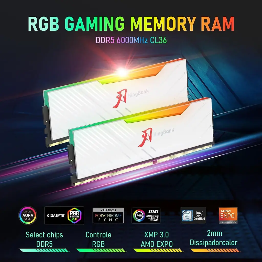 Модуль пам'яті KingBank DDR5 48Gb (2x24) 6000 MHz SharpBlade RGB White (KBSBRW640032X2) (KBSBRW600024X2) Б/в - фото 4