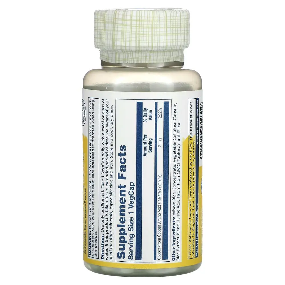 Вітаміни та мінерали Solaray Copper 2 mg, 100 капсул - фото 2