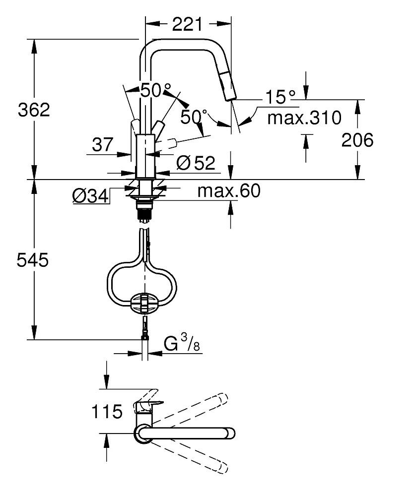 Змішувач для кухні Grohe QuickFix Start 306312430 Чорний матовий - фото 5