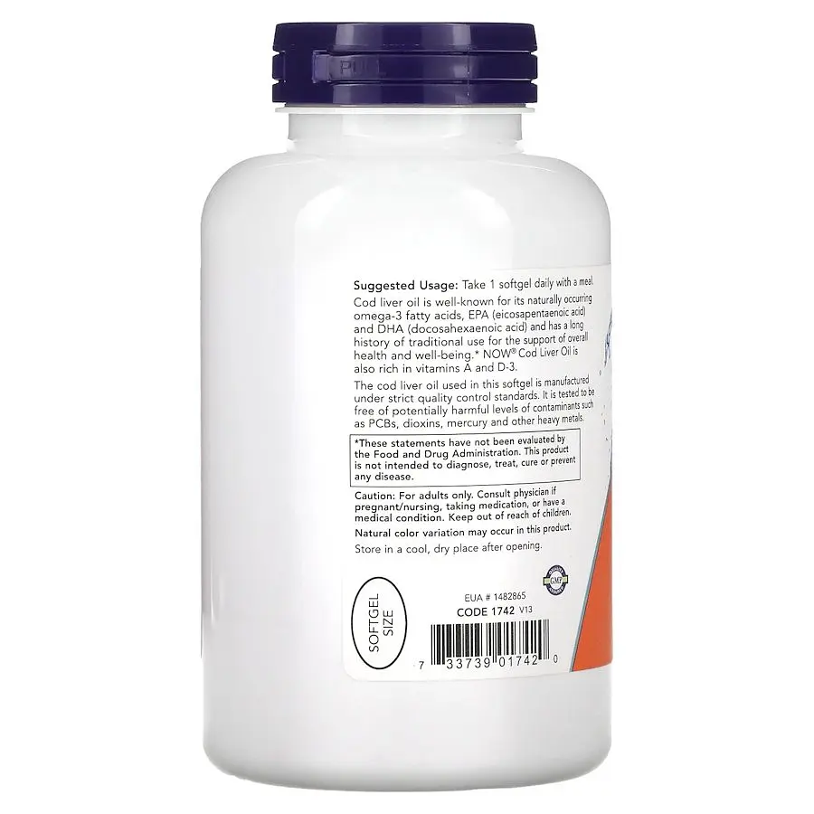 Масло з печінки тріски NOW Cod Liver Oil 650 mg, 250 капсул - фото 3