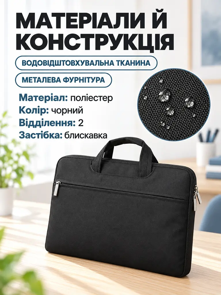 Тонка сумка для ноутбука 13.3 дюйма з плечовим ременем та кишенями (37261524) - фото 5