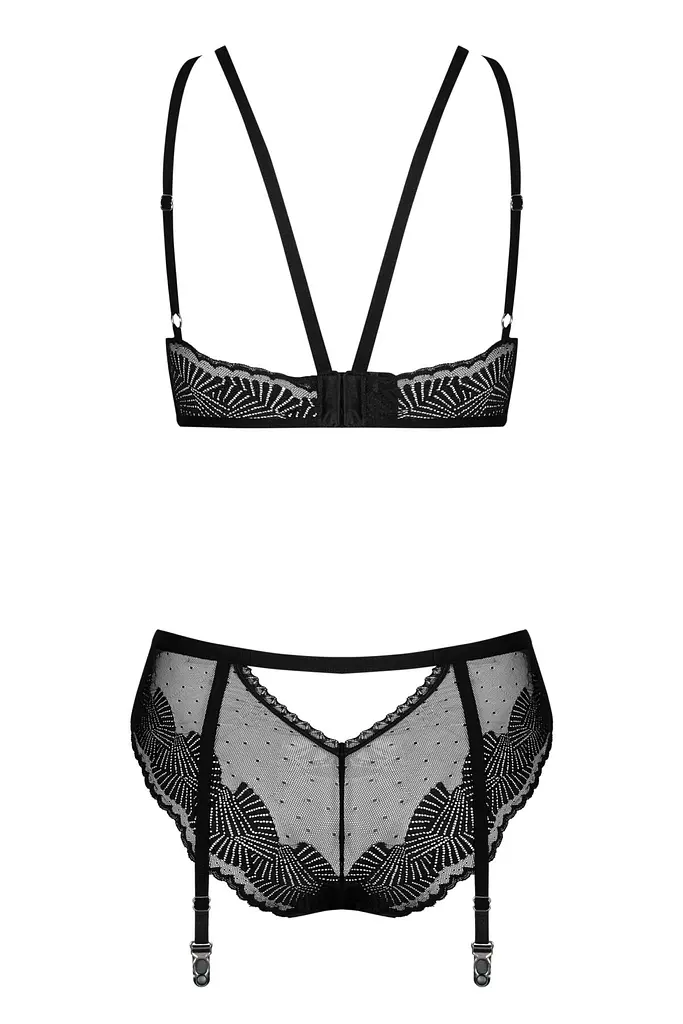 Комплект Obsessive Allastia 2-pcs set black L/XL, регульовані бретелі, багаторівнева застібка - фото 3