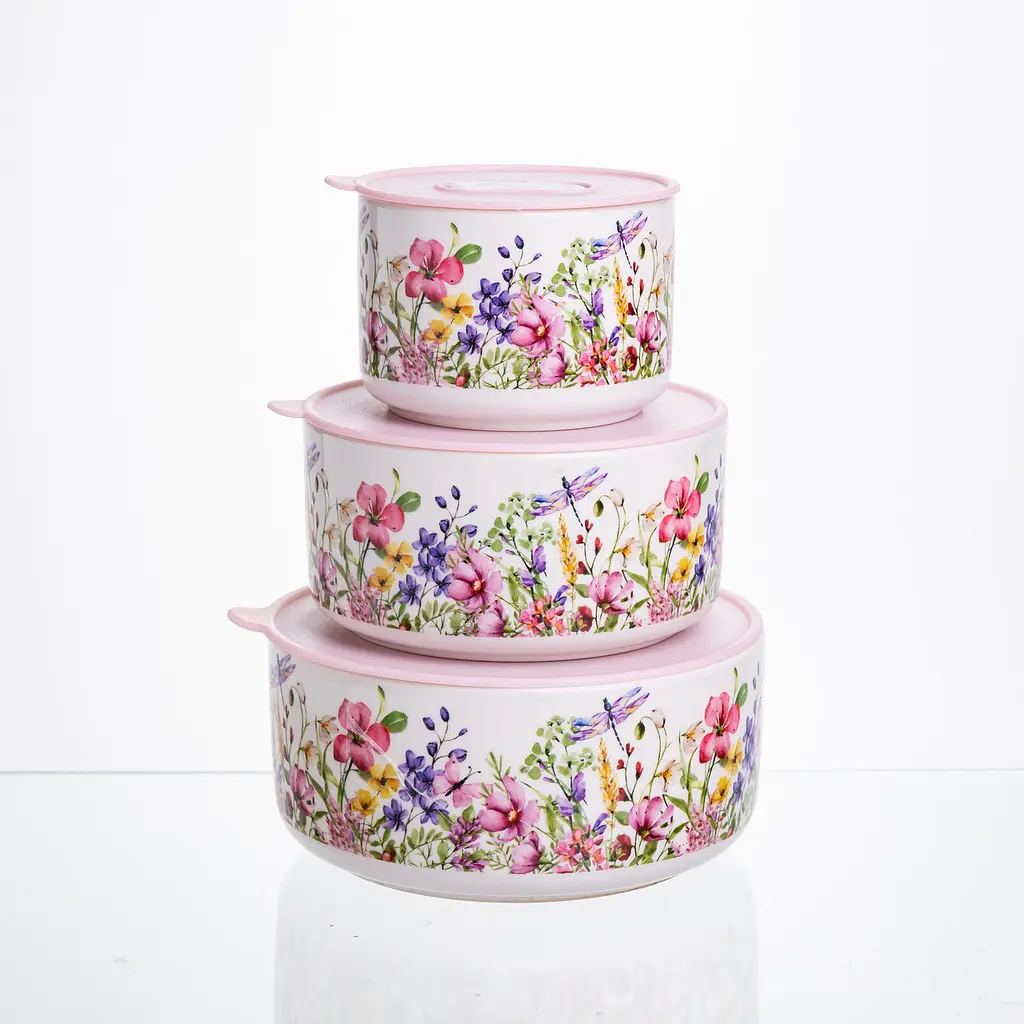 Фарфорові контейнери для їжі Flowers 9,5/13/15 см Yiwu TS-3P-2 - фото 3