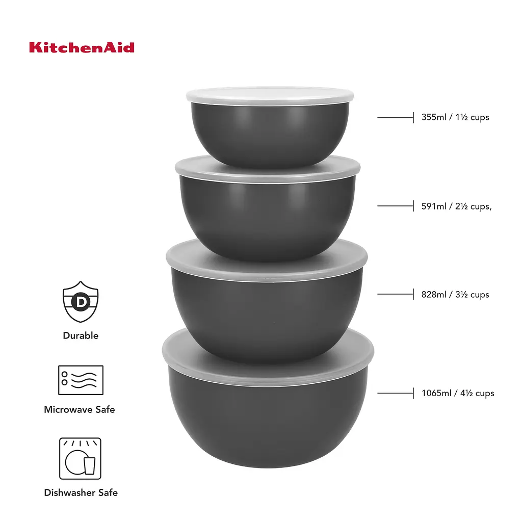 Набор мисок с крышками KitchenAid Coreline серый 4 шт. (KQG176OSCGG) - фото 7