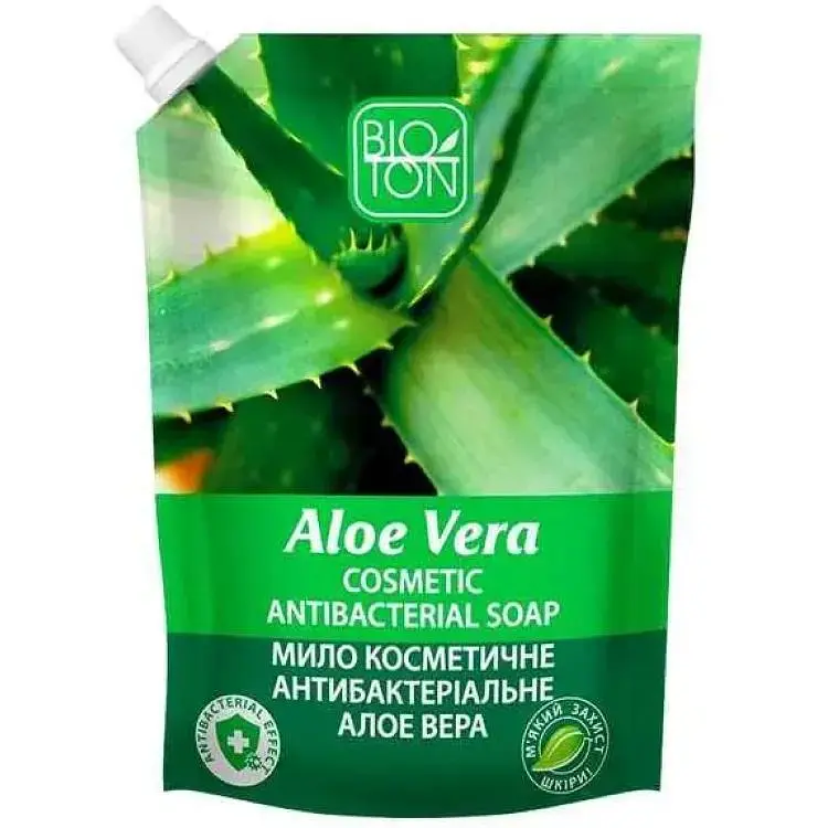 Мило рідке BIOTON 450мл дой-пак Антибактеріальне Алое Вера